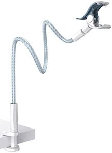 Lamicall Gooseneck Phone Holder Bed - [Nylon Braided] Flexible Arm, Overall Length 38inch, 360 Adjustable Clamp Clip, Overhead Cell Phone Mount Stand for Bed, Blue White