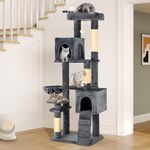 YITAHOME 70.8in Cat Tree Tower for Indoor Cats, Multi-Level Cat Furniture with Scratching Posts, Cat Window Padded Plush Perch, Cozy Basket, Ladder and Funny Toys for Kittens Pet Play House, Dark Gray