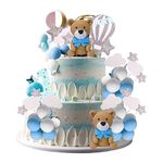 CheeseandU 46PCS Brown Bear Balls Cake Toppers Teddy Bear Gender Reveal Cake Toppers for Boy Girl Baby Shower Gender Reveal Birthday Wedding Party DIY Decor