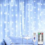 Curtain String Lights with Remote, JR.INTL 300 LEDs Window Curtain Fairy Lights 8 Modes 9.8ftx9.8ft USB Powered Fairy Lights for Party Bedroom Wall, Christmas Wedding Party Home Garden Outdoor Indoor Wall Decorations (Cool White)