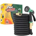 Flexi Hose Expandable Garden Hose, Lightweight & No-Kink Flexible Garden Hose, 3/4 inch Solid Brass Fittings and Double Latex Core, 75 ft Black