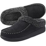 ULTRAIDEAS Men's Cozy Memory Foam Moccasin Suede Slippers with Fuzzy Plush Wool-Like Lining, Slip on Mules Clogs House Shoes with Indoor Outdoor Anti-Skid Rubber Sole Black