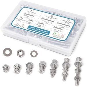 CANTONG Hardware Nuts Bolts Assortment Kit, Stainless Steel Flat Washers Set 180 Pieces, 1/4-20 Thread, 7 Sizes with Case