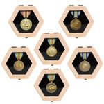 Bijun Wooden Hexagon Medal Hanger Display Case, Medal Holder Wall Mount Shadow Box for Medals Race Medal Display of Sports Medals Track & Field Military Spartan Races Running Marathons.(6pc)