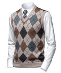 Herothorn Men's Thick Argyle Sweater Vests Classic V-Neck Knitwear Jumper Waistcoat Wool Blend Sleeveless Cardigan with Buttons Warm Plaid Tank Tops Autumn Winter