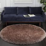 Carpetify Premium Round Shaggy Carpet Plain Fur Rugs Under Chair 4x4 Feet Microfiber & Polyster Modern Interior Floor Mat Brown