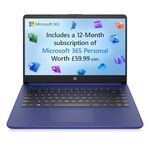 HP Stream 14" Laptop , Intel N4120 Processor , 4 GB RAM , 128 GB SSD , Intel UHD Graphics , HD Display , Dual Speakers , Microsoft 365 Personal 12 month included , Win 11 , Indigo Blue , 14s-dq0033sa