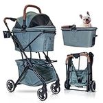 Strolee Luxury Dog & Cat Stroller – Complete 3-in-1 Travel System – Lightweight Aluminum Frame – Compact Fold- Water Resistant Removable Carrier + Car Seat for Small to Medium 50Lb Pets