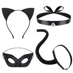 Hifot Black Cat Costume for Women,Cat Ear Headband Tail Cat Eye Cover Chocker Necklace Anime Cosplay Costumes for Women Masquerade Fancy Dress