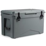 COSTWAY 25QT/30QT/50QT Rotomolded Enhanced Ice Cooler Box, Portable Ice Retention Boxes with Cup Holders and Bottle Opener, Insulated Ice Chest, 5-7-day Ice Retention (47L, with Nylon Handle, Grey)