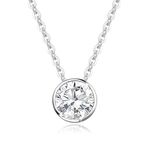 FANCIME 14k Solid White Gold 1 Carat 6.5mm Moissanite Classic Bezel Set Solitaire Simulated Diamond Pendant Necklace for Women Girls, Gold Chain 16 + 2 inch Extender