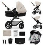 Kinderkraft MOOV2 Pram 3 in 1 Set, with Infant Car Seat Mink PRO I-Size, Travel System, Baby Pushchair, Buggy, Foldable, for Newborn, from Birth to 3 Years, EVA Wheels, Gray