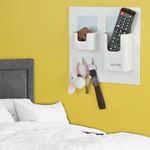 OKOMATCH Bedside Shelf - Stick On Wall Mounted Bed Room,Dorm,Office Adhesive Floating Caddy Organizer/Holder for Phone,Glasses,Remote Control,Keys,Pens - Plastic Material- White(Type B£©