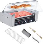 Hot Dog Roller, 18 Hot Dogs 7 Rollers Grill Cooker Machine With Removable Stainless Steel Drip Tray Stainless Steel With Cover, Dual Temp Control, Led Light, Perfect for Commercial And Party