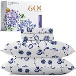 Carressa Linen Luxury Egyptian Cotton King Printed Sheet Set - 600 Thread Count Extra Long Staple 4 PC Set, Blossom Azure King Printed Sheets, Soft, Cooling Sateen Weave Sheets Upto 18 in Deep Pocket