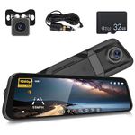 Mirror Dash Cam Car Camera, 9.66 Inch IPS LCD Full HD Smart Rearview Mirror for Cars & Trucks, HDR Front and Rear View Dual Cameras 1080P, Night Vision, Parking Assistance, Loop Recording DVR,32GB TF