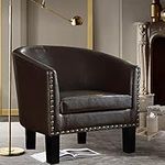 Rosevera Cosima Duilio Club Style Barrel Armchair for Living Room, Standard, Espresso Faux Leather