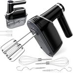 Cordless Hand Mixer, 12-Speed Rechargeable Electric Handheld Mixer with 6 x 304 Stainless Steel Attachments (2 Whisks, 2 Beaters, 2 Dough Hooks) & Storage Case, for Baking, Eggs, Cakes (Black)