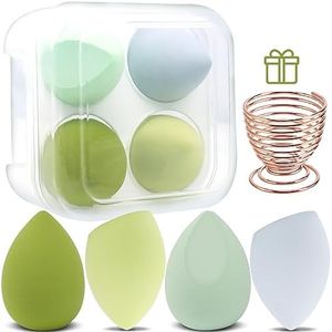 Yatinkim 5PCS Makeup Sponges Foundation Blending Beauty Cosmetics Sponge Blender Set Face Puffs for Flawless Liquid Holder Storage Box Latex Free Green