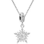 OutstandLong Snowflake Necklace Winter Pendant Jewelry with White Cubic Zirconia, Christmas Holiday for Women Snow Lovers