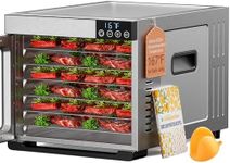 Konfintos Food Dehydrator for Jerky, 700W Commercial Dehydrator 167°F Saves More Time, 6 Larger Stainless Steel Trays Square Dryer for Beef Jerky, Meat, Fruits, Mushroom, Recipes & Silicone Gloves