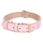 JASGOOD Leather Dog Collar for Small Medium Large Dog Adjustable Soft Breathable Leather Padded Puppy Collar Heavy Duty Waterproof Classic Dog Pet Collar, Pink, S