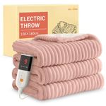 HOMLYNS Electric Heated Blanket Throw, 160 x 130cm Cozy Soft Flannel & Sherpa Heating Blankets with 9 Fast Heat Levels & 2-10 Hours Timer, Warm Gifts for Women Mom Grandma, UKCA Certified, Pink