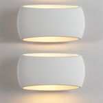 HARPER LIVING 2 Pack Wall Lights, Large Indoor Plaster Wall Wash Lighting, 40W E27 ES, Indoor Wall Uplighters with White Ceramic Shade, Wall Mounted Light for Bedroom, Living Room, Hallway