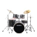 Torrins TempoX Professional 5-Piece Acoustic Drum Set with 2 Cymbals & Hi-Hat (Black) | Heavy-Duty Double Braced Stands | Complete Full Drum Set Kit for Practice & Performance