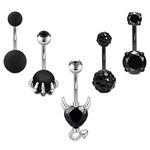 JFORYOU 14G Belly Bars for Women Surgical Steel Belly Button Bars Skull Hand with Opal Devil Heart Navel Rings Belly Piercing Jewelry Black