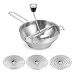 Stainless Steel Food Mill - Rotary Food Mill Vegetable Strainer Potato Masher Grinder with 3 Milling Discs Safe for Tomato Sauce, Applesauce, Puree, Mashed Potatoes, Jams, Baby Food