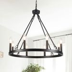 Black Wagon Wheel Chandelier Diam 23.62 inch 8 Light Farmhouse Chandeliers for Dining Room Black Hanging Light Fixtures for Living Room Kitchen Island Foyer Entryway