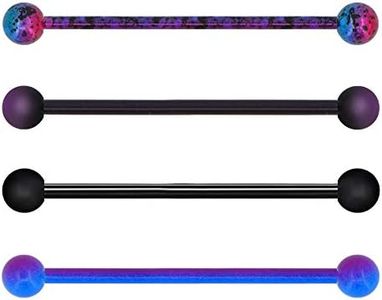 OUFER 14G 4PCS Stainless Steel Industrial Barbell Purple Black Splatter Industrial Earrings Industrial Piercing Jewelry for Women