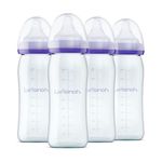 Lansinoh Glass Baby Bottles for Breastfeeding Babies, Includes 4 Medium Flow Nipples (Size 3M), 8 Ounce (Pack of 4)