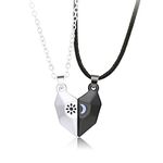 CERSLIMO Couple Necklace - Magnetic Heart Pendant Necklaces for Couples, Matching Moon Sun Two Soul One Heart Necklaces for Boyfriend Girlfriend Husband Wife | Couples Gifts for Her Him, Silver Black