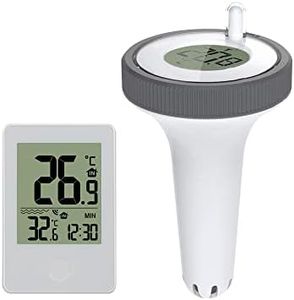 Digital Swimming Pool Thermometer with LCD Display, Wireless Water Temperature Monitor, White and Grey