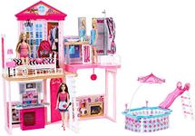 Barbie Dollhouse with 3 Dolls, Pool and Slide, 3 Furniture Sets and Accessories, Gift for 3 to 8 Year Olds