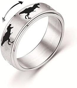 INENIMARTJ Dinosaur Fidget Rings for Women Men Stainless Steel Spinner Ring Dinosaur Anxiety Ring Jurassic Dinosaurs Anxiety Spinning Ring for Teen Girls Boys (A Tyrannosaurus, 6)