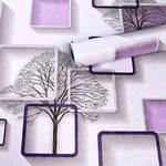 wolpin Wall Stickers DIY Wallpaper (45 x 500 cm) 3D Frames and Trees Self Adhesive Decals Living Room Home Interior Decoration, Peppy Purple