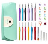 KRENZ Crochet Hooks Set Ergonomic Soft Grip Rubber Handles Ergonomic Crochet Hooks Set Crochet Kits for Beginners Adults, Sister Gift