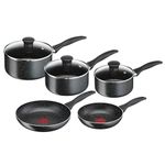 Tefal 5 Piece Origins Stone Pots and Pans set, Non Stick, Aluminium, Black,