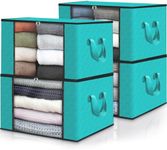 Fab totes 4 Pack Clothes Storage, Foldable Thick Fabric Blanket Storage Bags, Storage Containers for Organizing Bedroom, Closet, Clothing, Comforter, Organization and Storage with Handle,Green