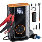 7000A Car Battery Booster Jump Starter with Air Compressor, Portable Car Battery Booster Pack(All Gas/14L Diesel), Jump Box with 45W Fast Charge, Smart Jumper Cables, Lights and 150PSI Tire Inflator