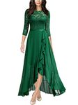 MIUSOL Women's Elegant Scoop Neck Floral Lace Formal Wedding Maxi Dress (Large, Dark Green)