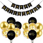 Retirement Party Decorations, Black Gold Happy Retirement Banner Gold Confetti Latex Balloons Retire Banner for Happy Retirement Office Farewell Party Leaving Away Party Supplies