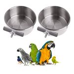 2 Pack Bird Feeding Dish Cups with Clamp Stainless Steel Parrot Food Water Bowl for Macaw African Greys Budgies Parakeet Cockatiels Conure Lovebird Finch Small Animal Cage Bowl 10 Ounce