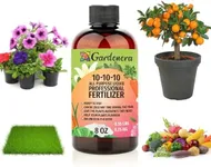 Gardenera Premium 𝐀𝐋𝐋-𝐏𝐔𝐑𝐏𝐎𝐒𝐄 𝟏𝟎-𝟏𝟎-𝟏𝟎 𝐋𝐢𝐪𝐮𝐢𝐝 𝐅𝐞𝐫𝐭𝐢𝐥𝐢𝐳𝐞𝐫 for Lawns, Plants, Vegetables, Fruits & Flowers | Liquid Plant Food 10-10-10 for Indoor/Outdoor Plants (8 OZ)