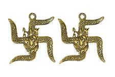 Om Shri Spiritual Sacred Metal Sculpture Ganesh Wall Hangings Religious Traditional Temple Home Office Festival Diwali Décor Decoration Gifting Pack of 2