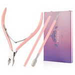 Cuticle Trimmer with Cuticle Pusher and Cutter-YINYIN Cuticle Cutter Cuticle Nipper Professional Stainless Steel Cuticle Clippers Durable Pedicure Manicure Tools for Fingernails and Toenails (Pink)