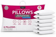 Adam Home Premium Pillows 6 Pack Hotel with Quilted Cover - Filled Pillows for Bed, Stomach and Back Sleeper- Down Alternative -Soft Hollow-Fiber Bed Pillows